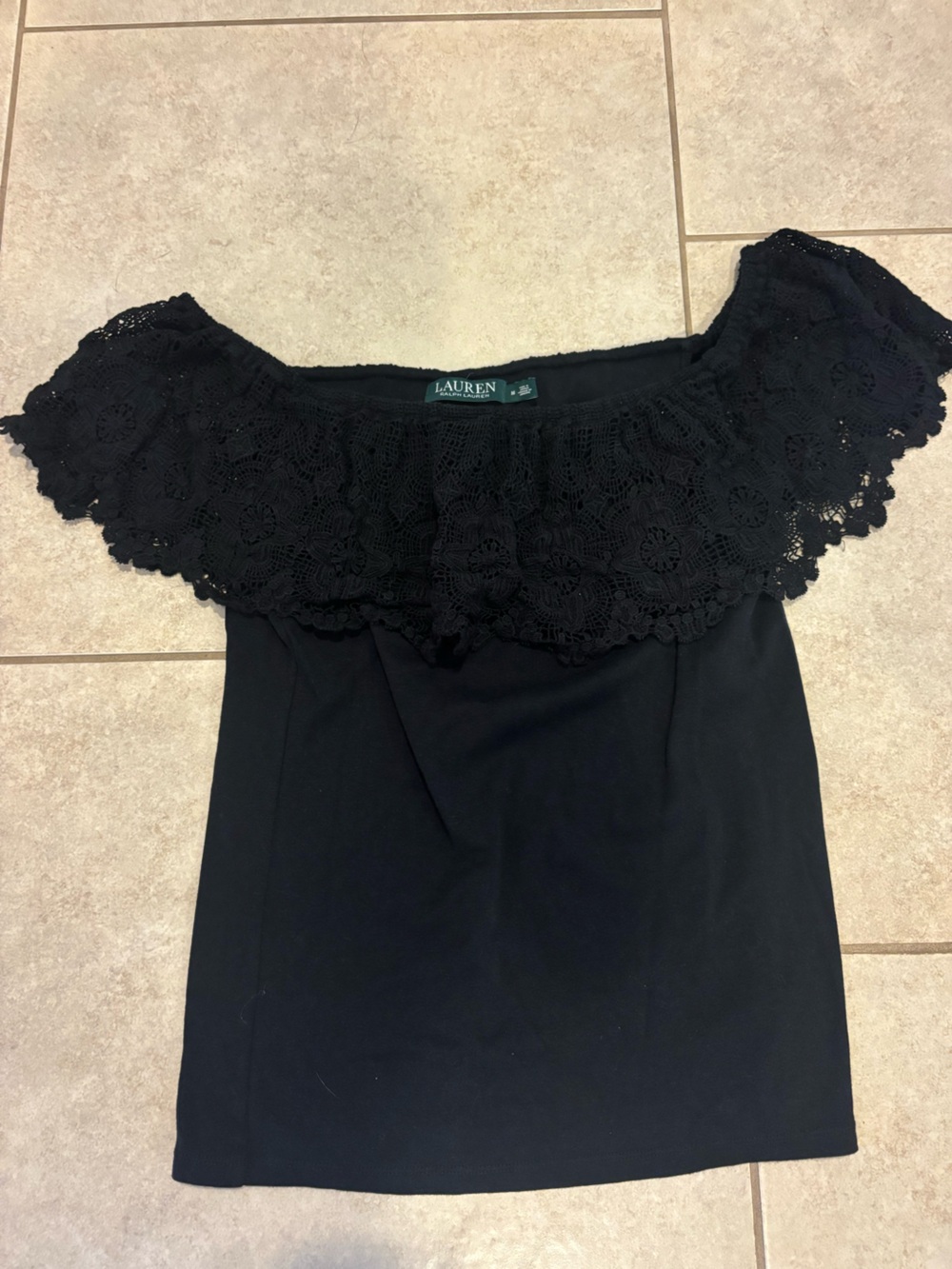 Ralph Lauren Black Off-Shoulder Lace-Trim Camisole